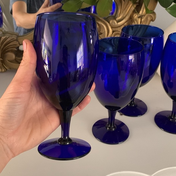 Vintage Libbey Cobalt Colored Glasses Goblets - Set of 6 Royal blue pedestal - Picture 6 of 8